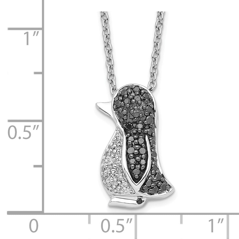 Sterling Silver White Night Rhodium-Plated Black And Diamond Penguin 18 Inch Necklace With 2 Extender