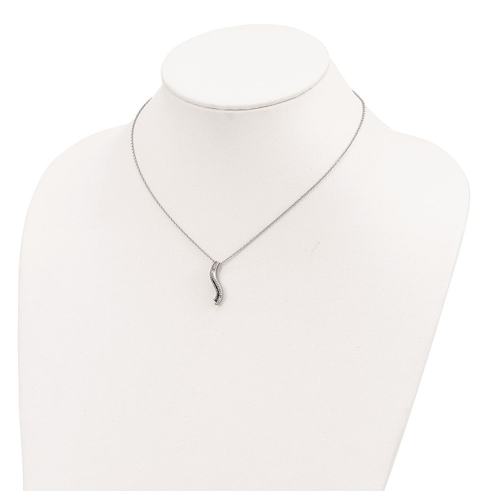 Sterling Silver White Night Rhodium-Plated Black And Diamond 18 Inch Necklace With 2 Extender