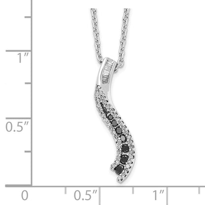 Sterling Silver White Night Rhodium-Plated Black And Diamond 18 Inch Necklace With 2 Extender