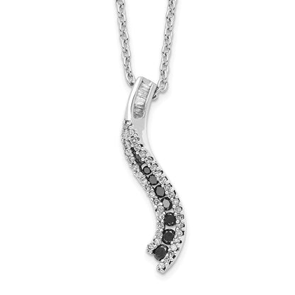 Sterling Silver White Night Rhodium-Plated Black And Diamond 18 Inch Necklace With 2 Extender