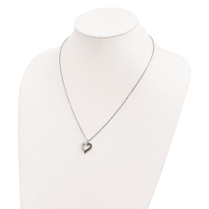 Sterling Silver White Night Rhodium-Plated Black And Diamond Heart 18 Inch Necklace With 2 Extender