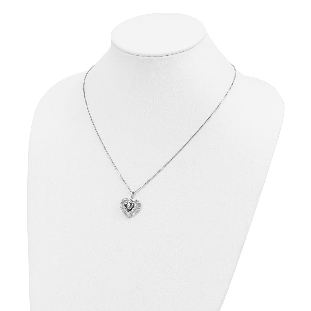 Sterling Silver White Night Rhodium-Plated Black And Diamond Triple Heart 18 Inch Necklace With 2 Extender