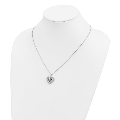 Sterling Silver White Night Rhodium-Plated Black And Diamond Triple Heart 18 Inch Necklace With 2 Extender
