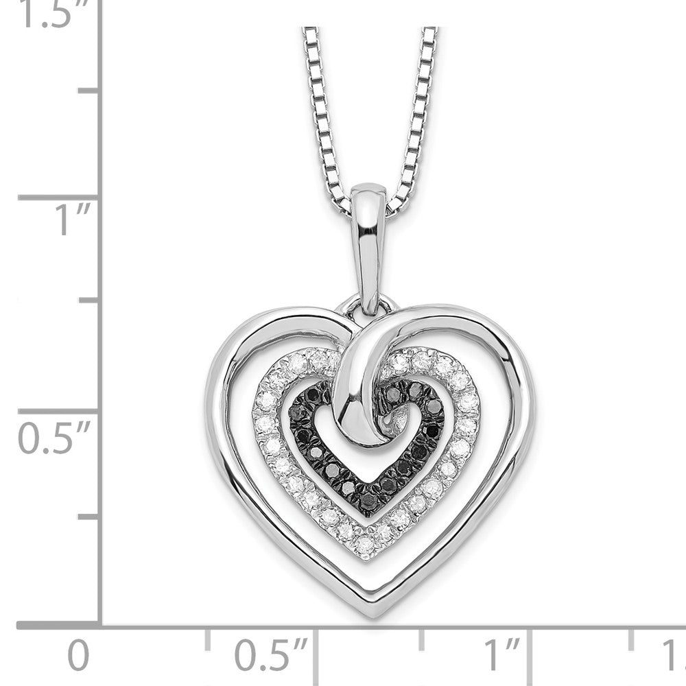 Sterling Silver White Night Rhodium-Plated Black And Diamond Triple Heart 18 Inch Necklace With 2 Extender