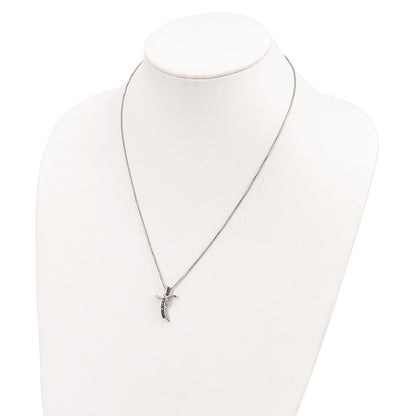 Sterling Silver White Night Rhodium-Plated Black And Diamond Cross 18 Inch Necklace With 2 Extender