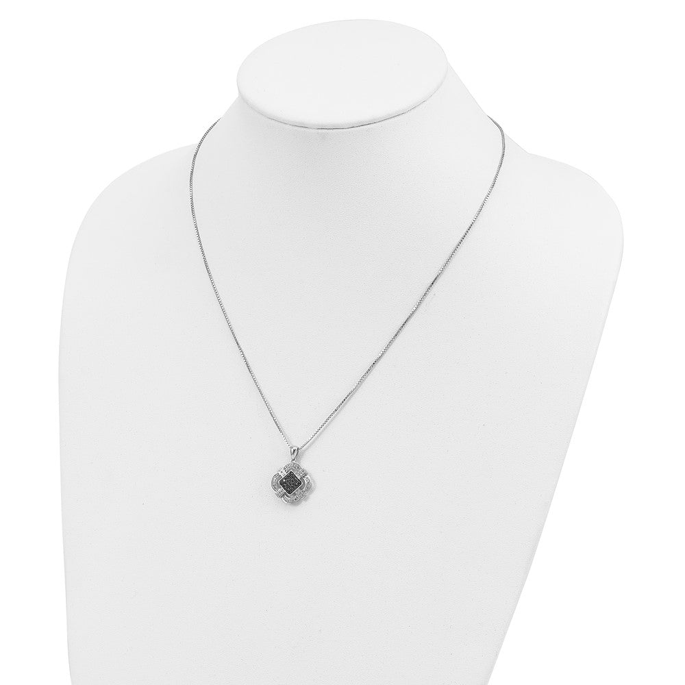 Sterling Silver White Night Rhodium-Plated Black And Diamond 18 Inch Necklace With 2 Extender