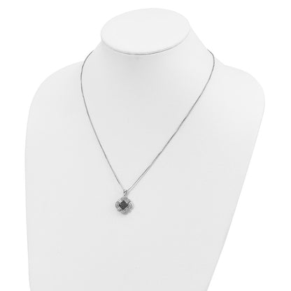 Sterling Silver White Night Rhodium-Plated Black And Diamond 18 Inch Necklace With 2 Extender