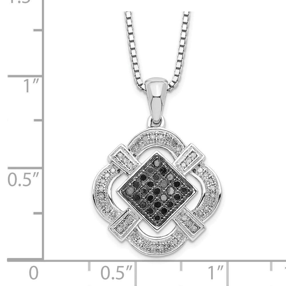 Sterling Silver White Night Rhodium-Plated Black And Diamond 18 Inch Necklace With 2 Extender