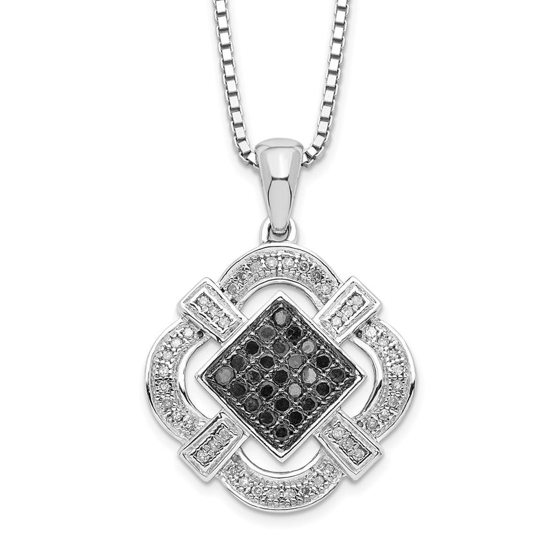 Sterling Silver White Night Rhodium-Plated Black And Diamond 18 Inch Necklace With 2 Extender