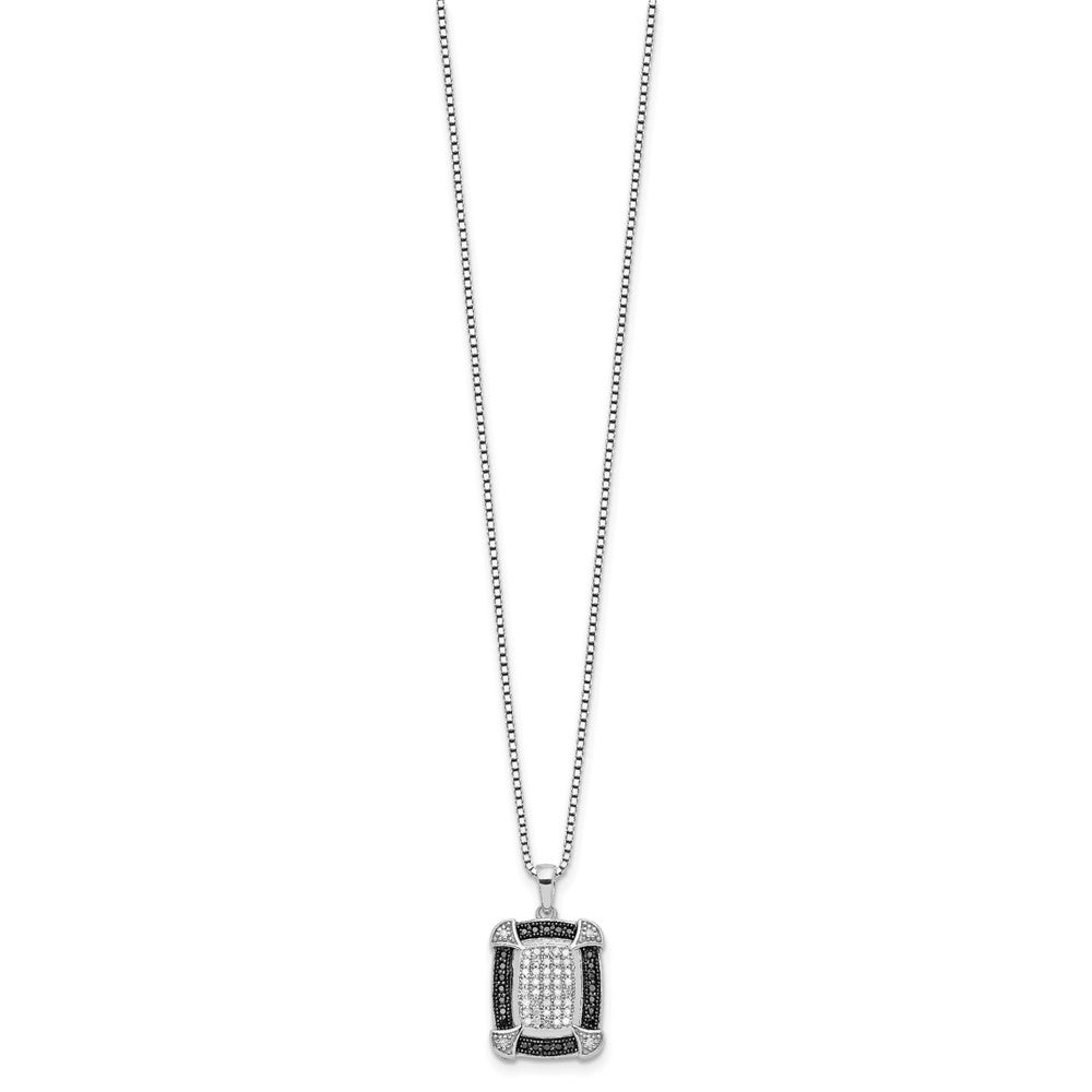 Sterling Silver White Night Rhodium-Plated Black And Diamond 18 Inch Necklace With 2 Extender
