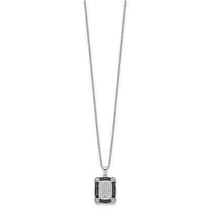 Sterling Silver White Night Rhodium-Plated Black And Diamond 18 Inch Necklace With 2 Extender