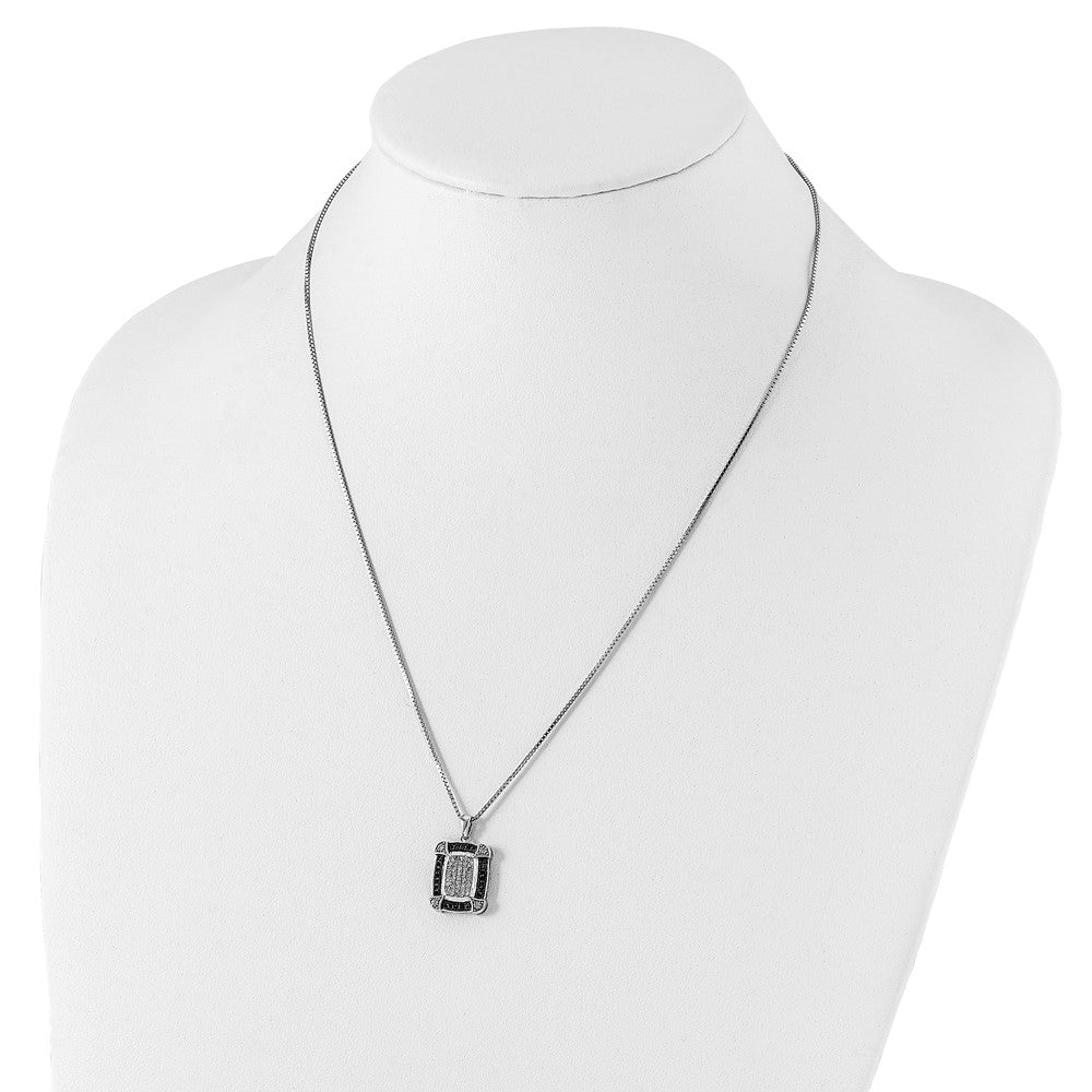 Sterling Silver White Night Rhodium-Plated Black And Diamond 18 Inch Necklace With 2 Extender
