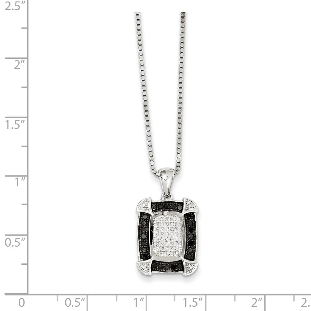 Sterling Silver White Night Rhodium-Plated Black And Diamond 18 Inch Necklace With 2 Extender
