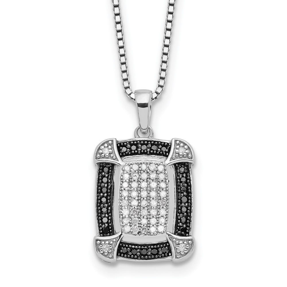 Sterling Silver White Night Rhodium-Plated Black And Diamond 18 Inch Necklace With 2 Extender