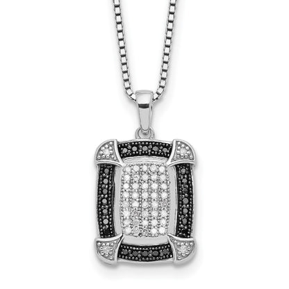 Sterling Silver White Night Rhodium-Plated Black And Diamond 18 Inch Necklace With 2 Extender