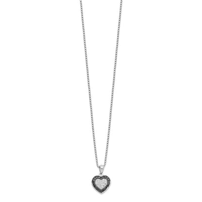 Sterling Silver White Night Rhodium-Plated Black And Diamond Heart 18 Inch Necklace With 2 Extender