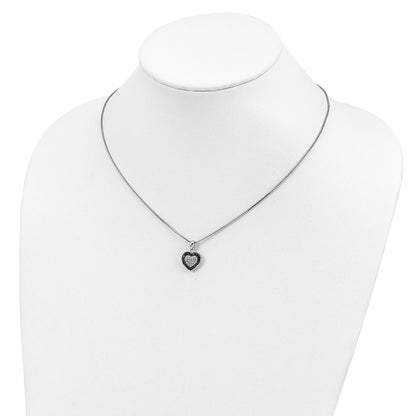 Sterling Silver White Night Rhodium-Plated Black And Diamond Heart 18 Inch Necklace With 2 Extender