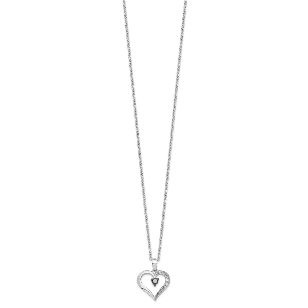 Sterling Silver White Night Rhodium-Plated Black And Diamond Heart 18 Inch Necklace With 2 Extender
