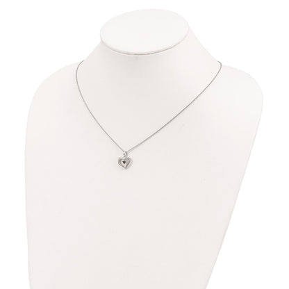 Sterling Silver White Night Rhodium-Plated Black And Diamond Heart 18 Inch Necklace With 2 Extender