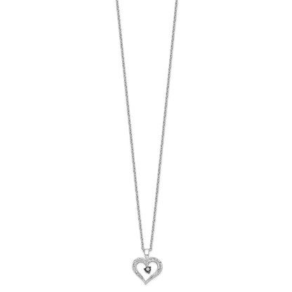 Sterling Silver White Night Rhodium-Plated Black And Diamond Heart 18 Inch Necklace With 2 Extender