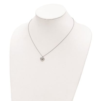 Sterling Silver White Night Rhodium-Plated Black And Diamond Heart 18 Inch Necklace With 2 Extender