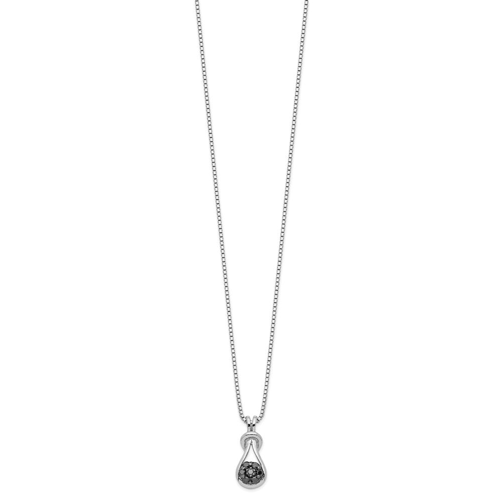 Sterling Silver White Night Rhodium-Plated Black Diamond Love Knot 18 Inch Necklace With 2 Extender