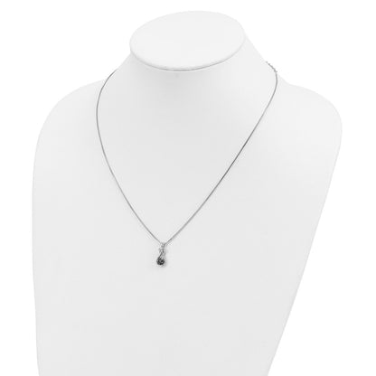 Sterling Silver White Night Rhodium-Plated Black Diamond Love Knot 18 Inch Necklace With 2 Extender