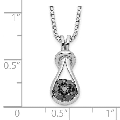 Sterling Silver White Night Rhodium-Plated Black Diamond Love Knot 18 Inch Necklace With 2 Extender