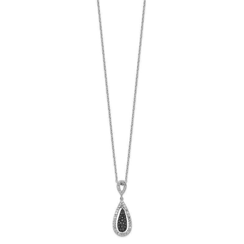Sterling Silver White Night Rhodium-Plated Black And Diamond Double Teardrop 18 Inch Necklace With 2 Extender
