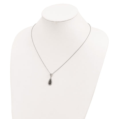 Sterling Silver White Night Rhodium-Plated Black And Diamond Double Teardrop 18 Inch Necklace With 2 Extender