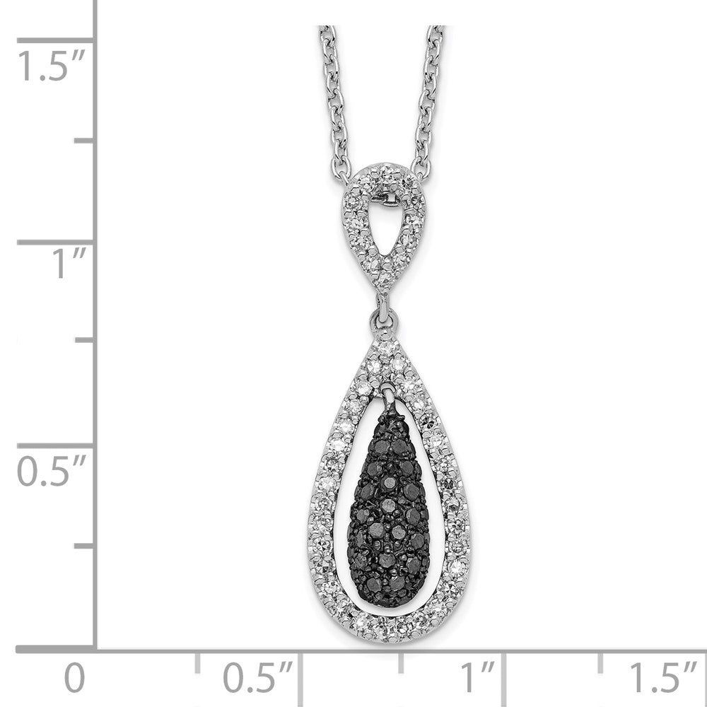 Sterling Silver White Night Rhodium-Plated Black And Diamond Double Teardrop 18 Inch Necklace With 2 Extender
