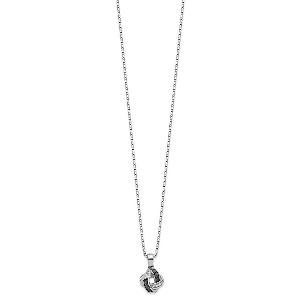 Sterling Silver White Night Rhodium-Plated Black And Diamond 18 Inch Necklace With 2 Extender