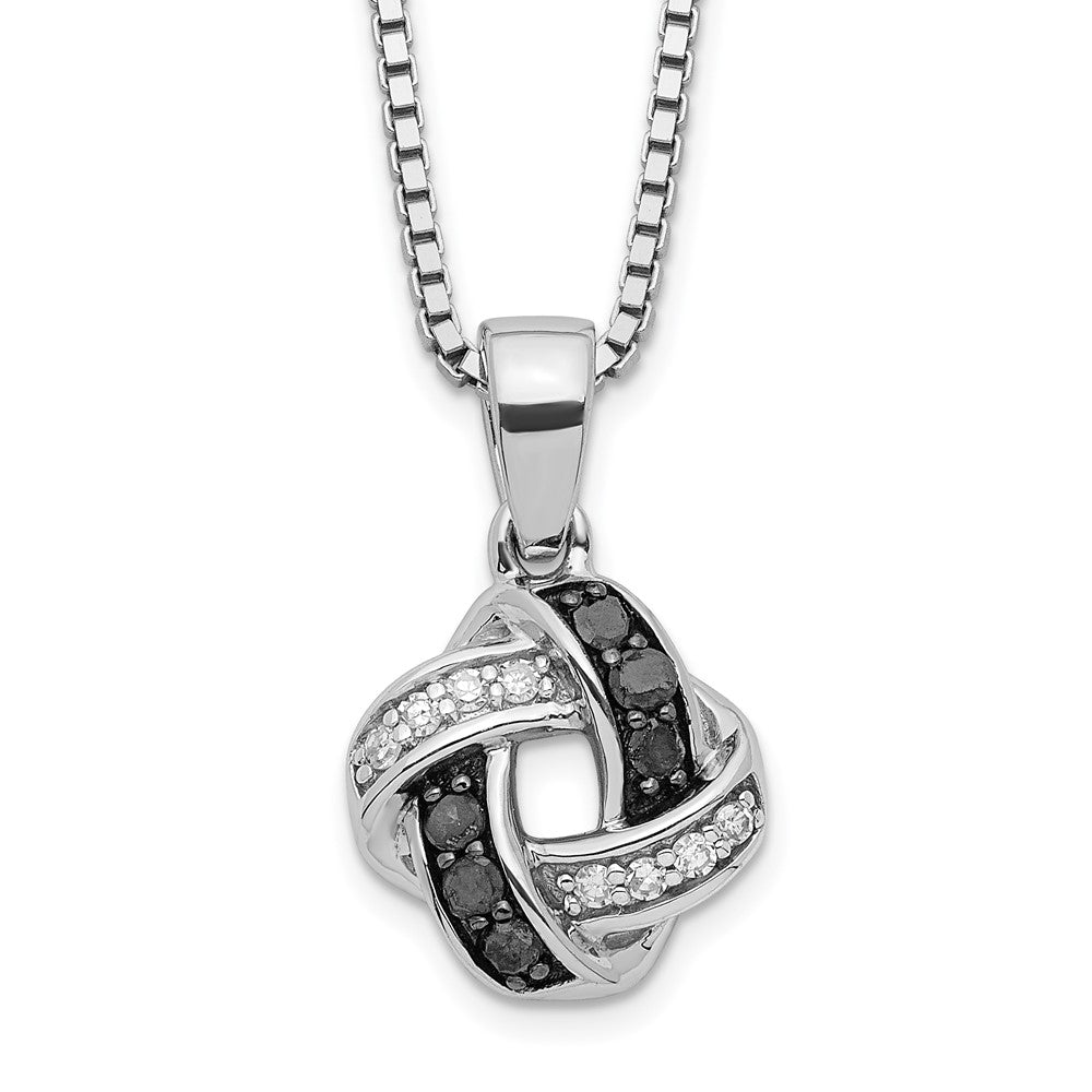 Sterling Silver White Night Rhodium-Plated Black And Diamond 18 Inch Necklace With 2 Extender
