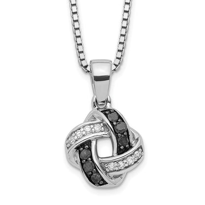 Sterling Silver White Night Rhodium-Plated Black And Diamond 18 Inch Necklace With 2 Extender