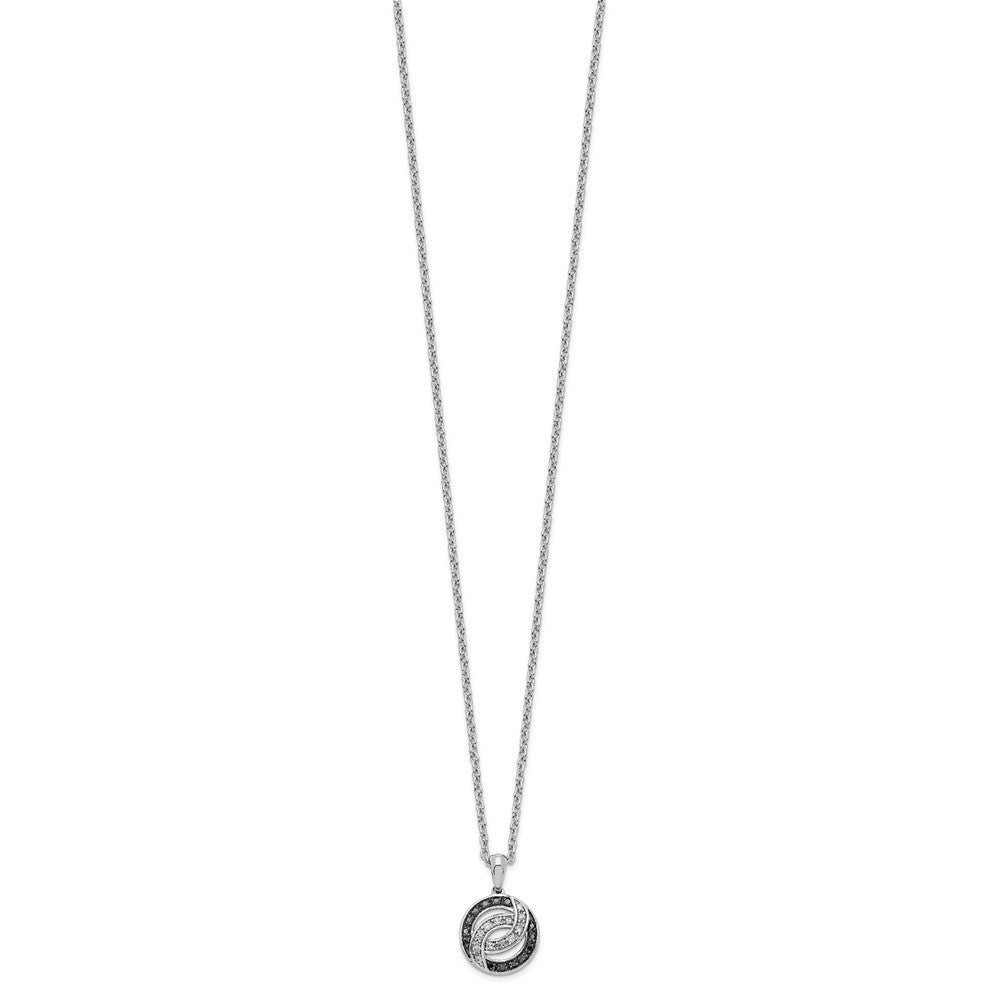 Sterling Silver White Night Rhodium-Plated Black And Diamond 18 Inch Necklace With 2 Extender