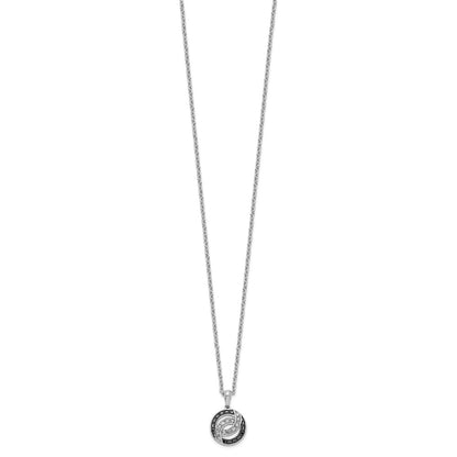 Sterling Silver White Night Rhodium-Plated Black And Diamond 18 Inch Necklace With 2 Extender