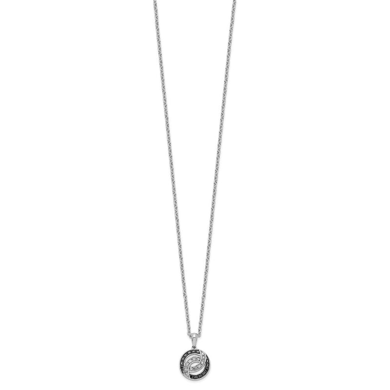 Sterling Silver White Night Rhodium-Plated Black And Diamond 18 Inch Necklace With 2 Extender