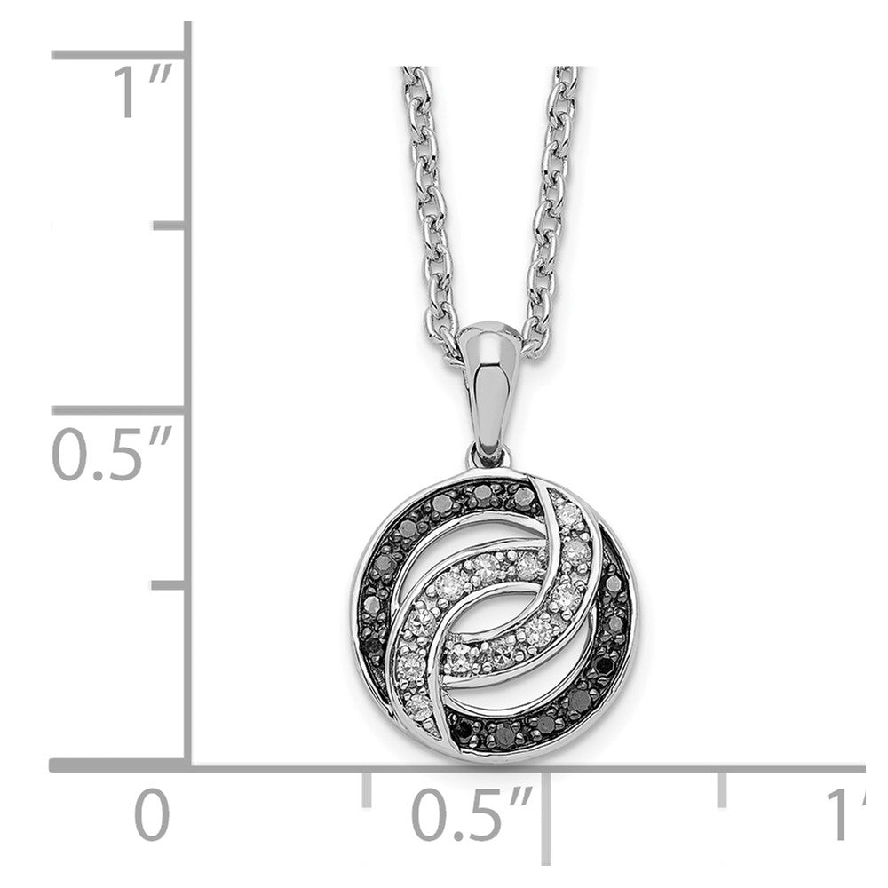 Sterling Silver White Night Rhodium-Plated Black And Diamond 18 Inch Necklace With 2 Extender