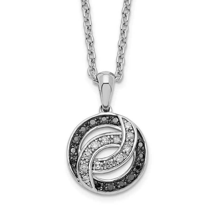 Sterling Silver White Night Rhodium-Plated Black And Diamond 18 Inch Necklace With 2 Extender