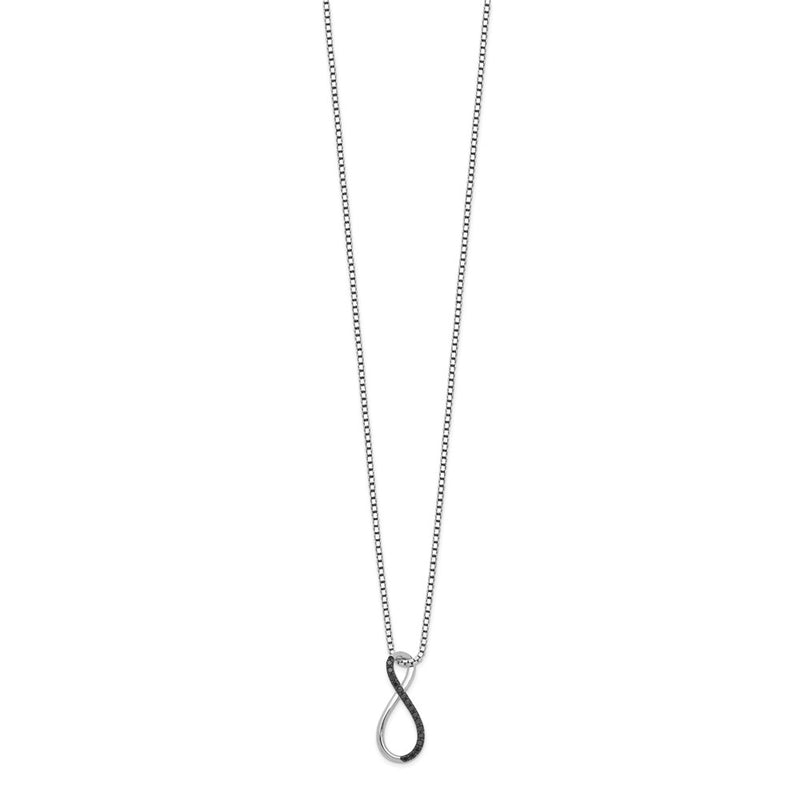 Sterling Silver White Night Rhodium-Plated Black Diamond Infinity Symbol 18 Inch Necklace With 2 Extender