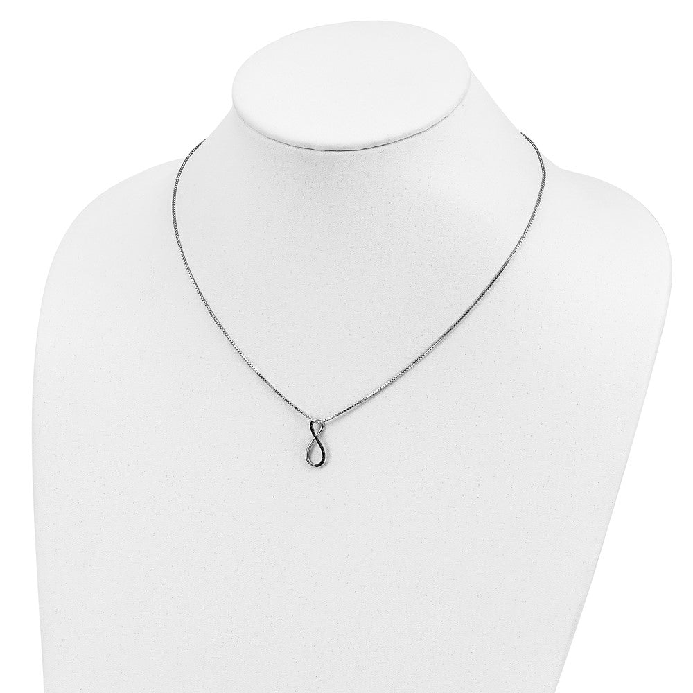 Sterling Silver White Night Rhodium-Plated Black Diamond Infinity Symbol 18 Inch Necklace With 2 Extender