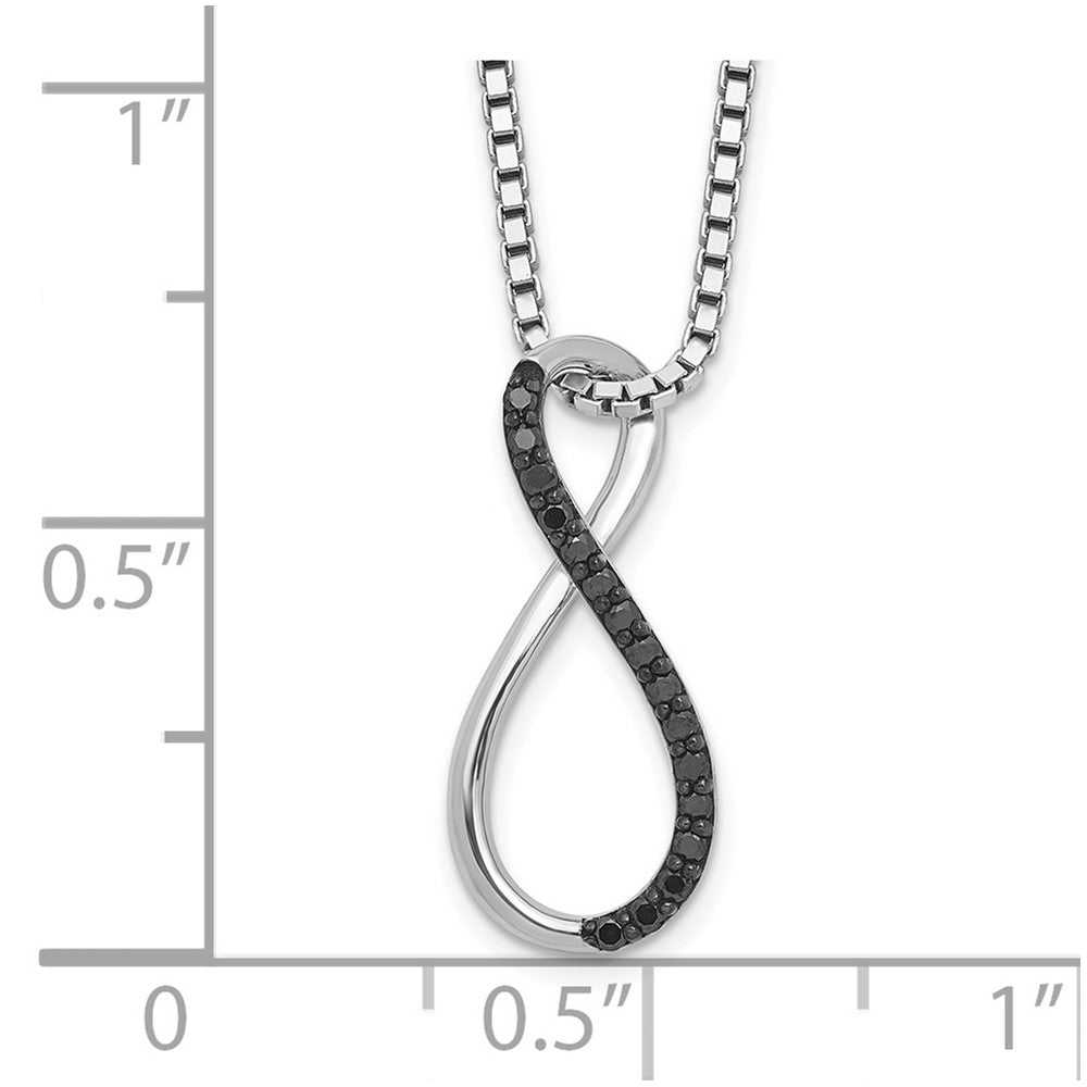 Sterling Silver White Night Rhodium-Plated Black Diamond Infinity Symbol 18 Inch Necklace With 2 Extender