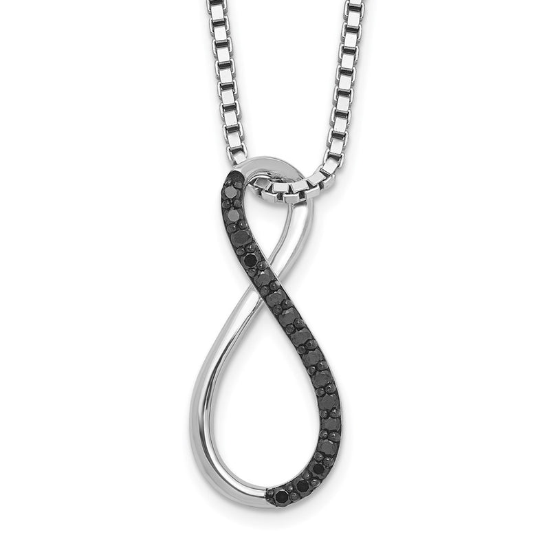 Sterling Silver White Night Rhodium-Plated Black Diamond Infinity Symbol 18 Inch Necklace With 2 Extender
