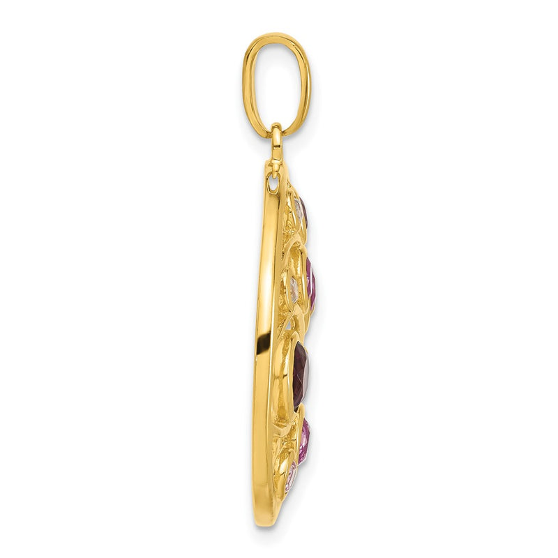 Sterling Silver Gold Plated Cz & Glass Circle Pendant