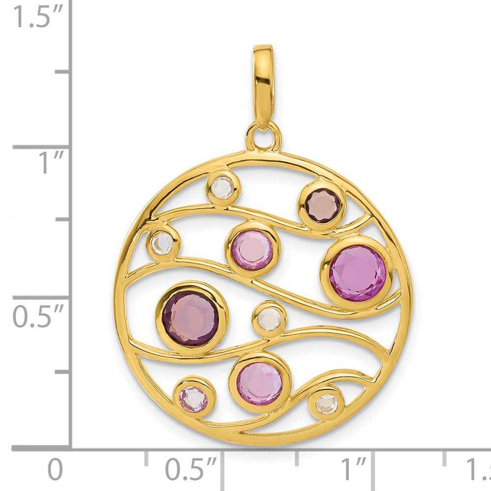 Sterling Silver Gold Plated Cz & Glass Circle Pendant