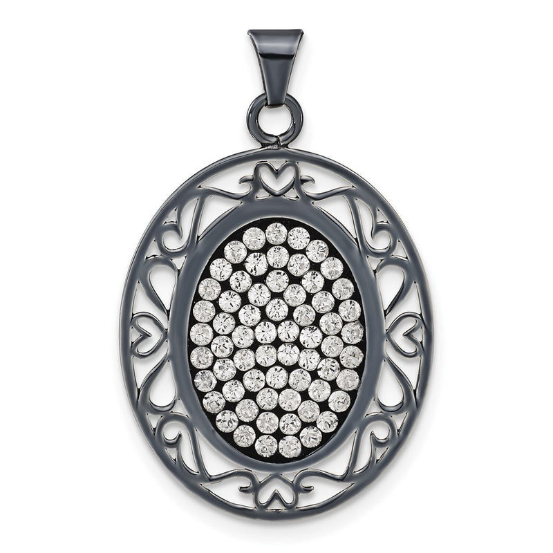 Sterling Silver Black Ceramic White Swarovski Crystal Oval Pendant