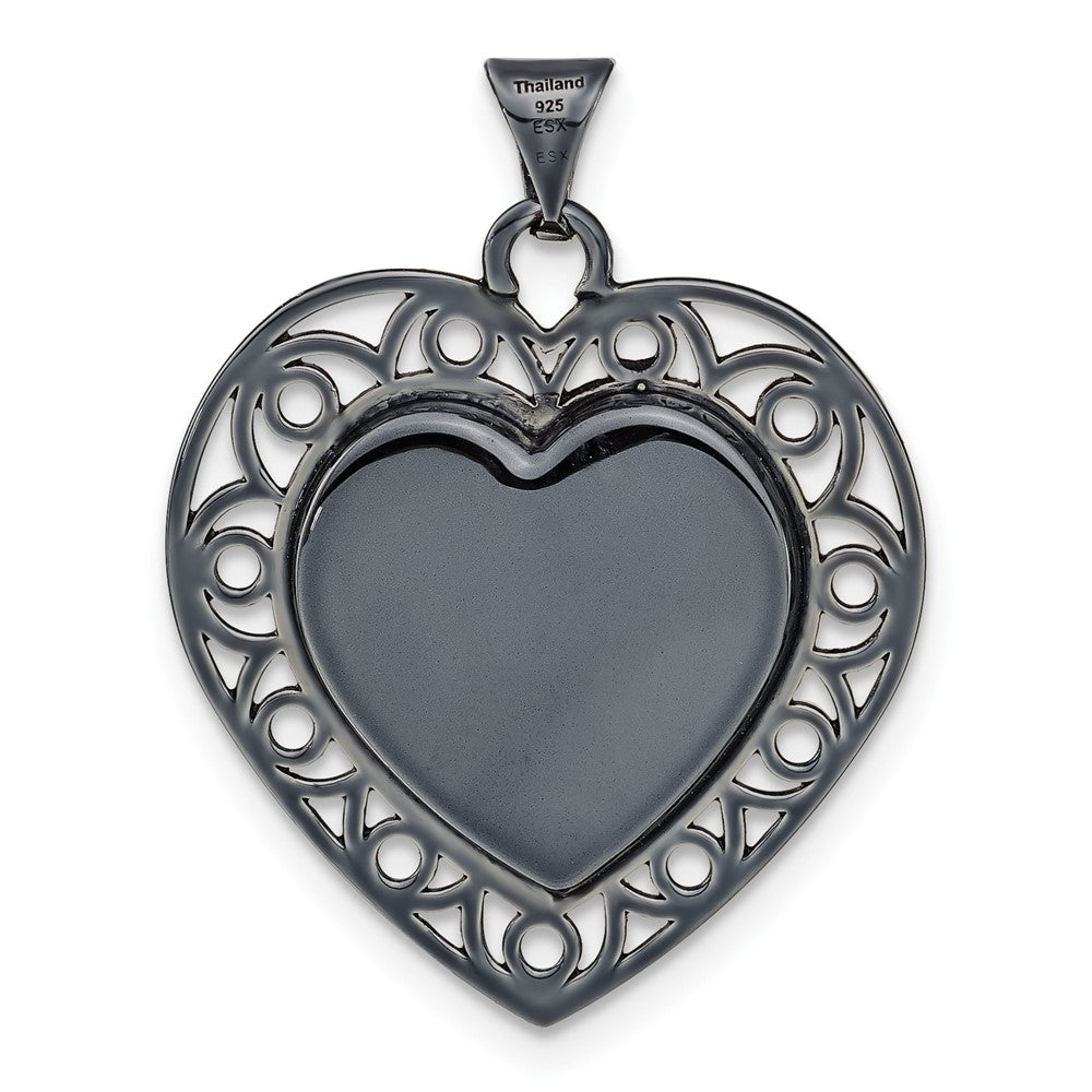 Sterling Silver Black Ceramic-Plated Swarovski Crystal Heart Pendant