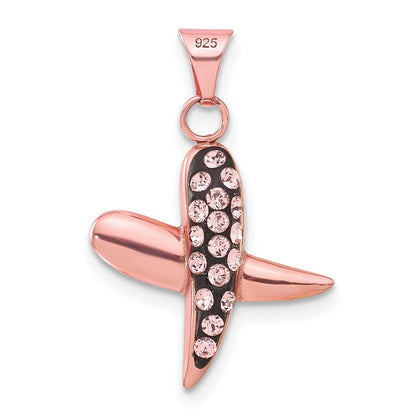 Sterling Silver Rose-Tone Ceramic Swarovski Crystal X Pendant