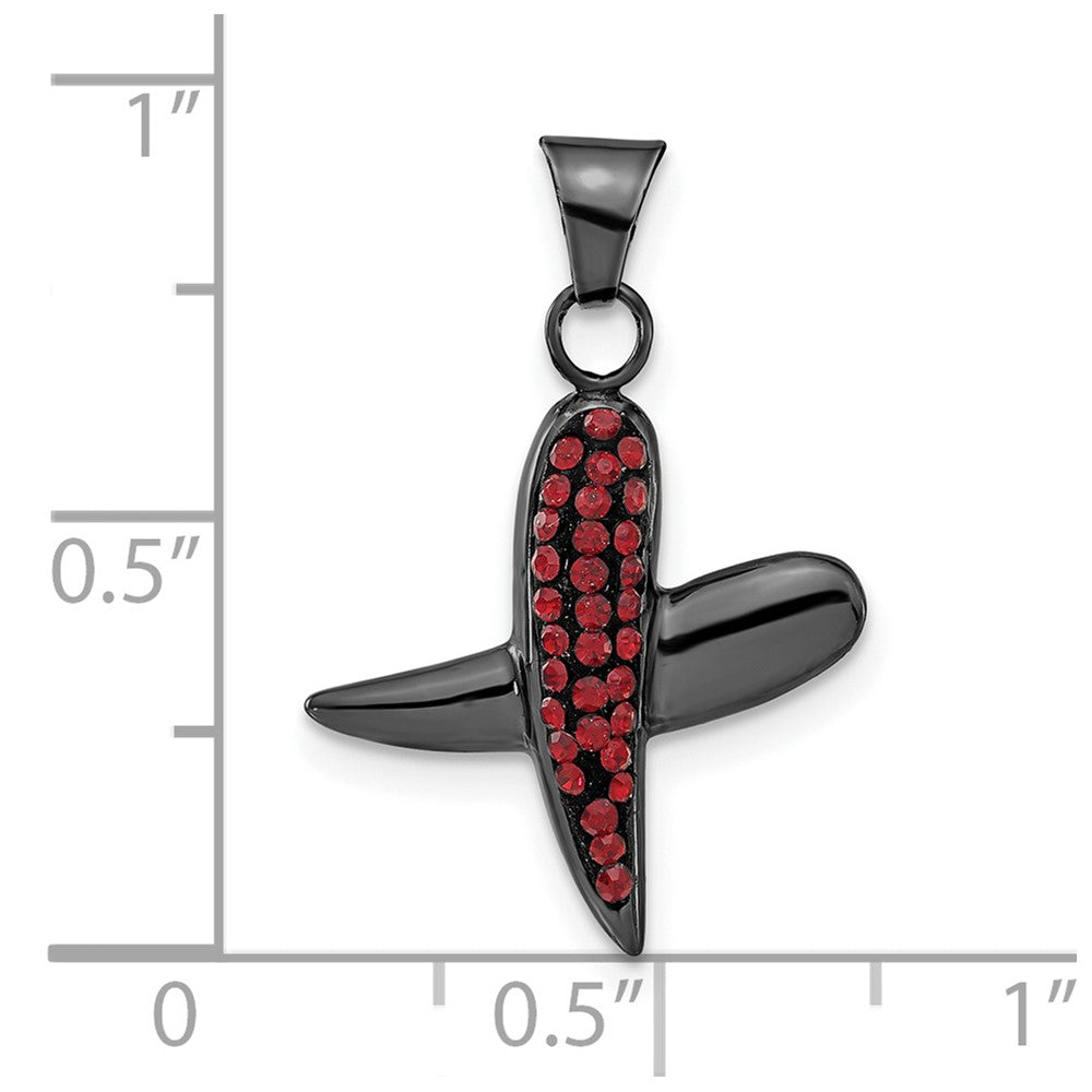 Sterling Silver Black Ceramic Red Swarovski Crystal X Pendant