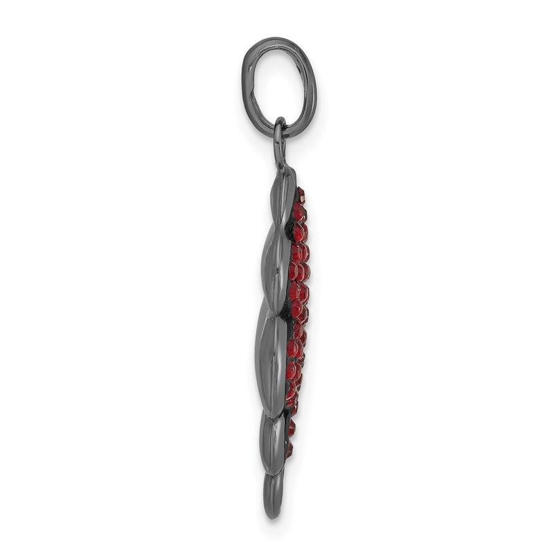 Sterling Silver Black Ceramic Red Swarovski Elements Wing Pendant